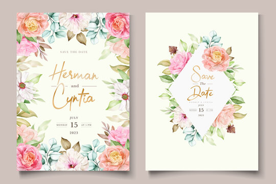 hand drawn floral wedding invitation card set