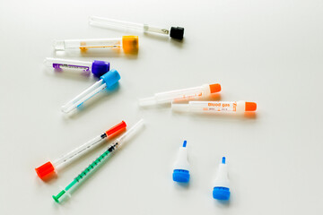 Blood test samples, tube and needle for blood test