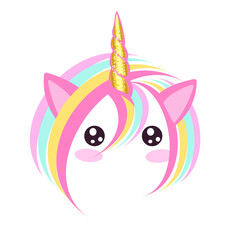 Cute magical unicorn. Vector illustration of a unicorn head.