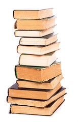 Pile of books isolated on white background.