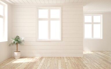 White empty room. Scandinavian interior design. 3D illustration