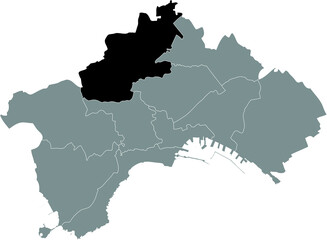 Black location map of the Neapolitan 8th municipality (Chiaiano, Marianella, Piscinola, Scampia) inside the Italian city of Naples, Italy