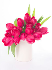 Bouquet of pink tulips on a light background