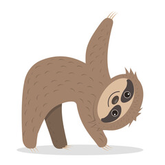 Cute sloth character doing yoga, isolated vector illustration