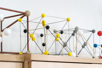 Chemistry room. Mockups of molecules stand on the cabinet. Education concept