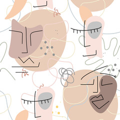 Face line pattern Abstract drawing seamless print
