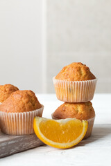 Homemade orange peel muffins, citrus flavored pastries