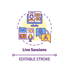 Live sessions concept icon. Virtual event content idea thin line illustration. Online conferences and meetings. Live stream session. Vector isolated outline RGB color drawing. Editable stroke