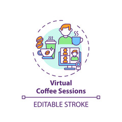 Virtual coffee sessions concept icon. Virtual events success tip idea thin line illustration. Time for free chatting and energy restoration. Vector isolated outline RGB color drawing. Editable stroke