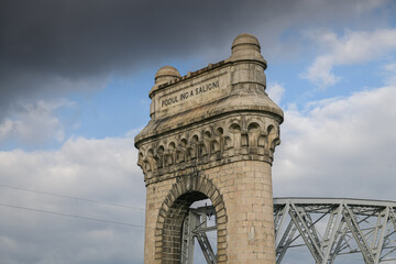 Cernavoda Bridge on A2 highway in Romania. The road to Black Sea. Historic infrastructure over Danube River.