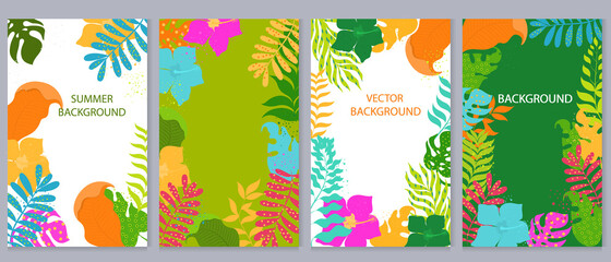 Vector background with colorful plants and with place for text. Summer background.
