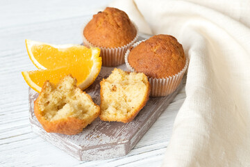 Homemade orange peel muffins, citrus flavored pastries