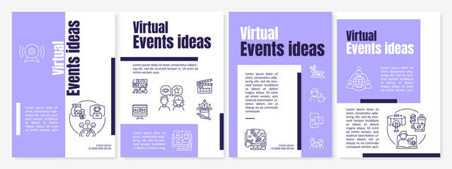Virtual events ideas brochure template. Using internet connection. Flyer, booklet, leaflet print, cover design with linear icons. Vector layouts for presentation, annual reports, advertisement pages