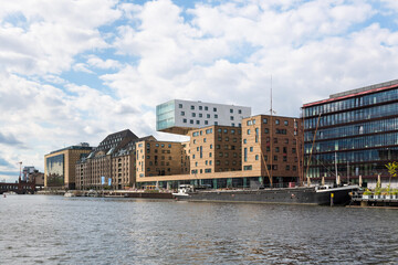 Modern office buildings in Berlin on the river Spree.