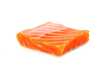 Piece of fresh salmon fillet sliced isolated on white background