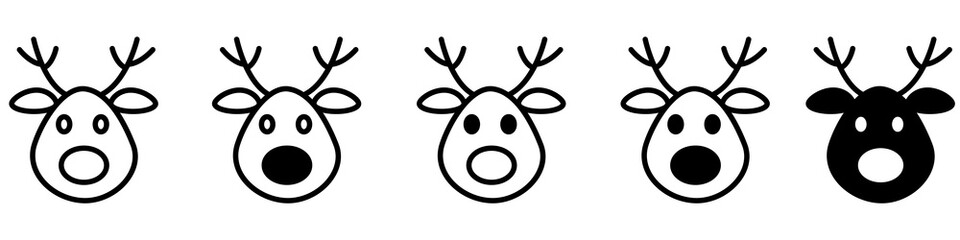 Icons set of christmas deer, isolated on white background