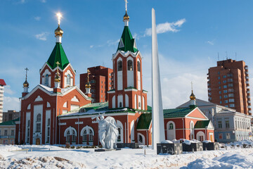 red brick church in winter