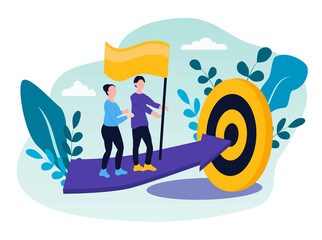 vector illustration on the theme of goal achievement, motivation. people strive for a common goal. flat illustration for magazine sites, applications