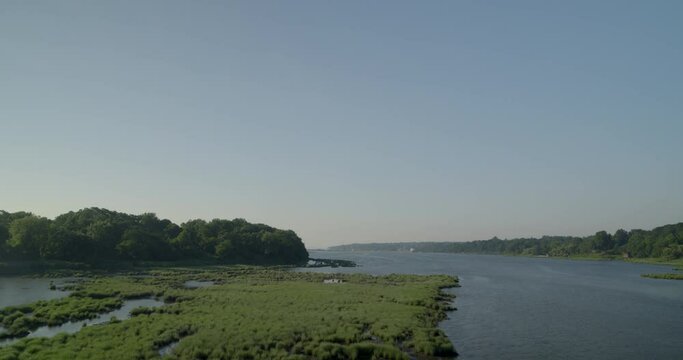 Beautiful river with green forest on either sides