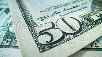 50 dollars. Back side of fifty dollars banknote. Money