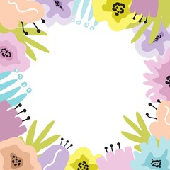 Flat vector colorful flower frame in a watercolour style. 