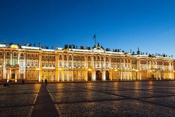 View of the Winter Palace building from the Palace Square on a white night. Saint Petersburg, Russia