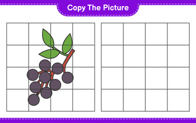 Copy the picture, copy the picture of Elderberry using grid lines. Educational children game, printable worksheet, vector illustration