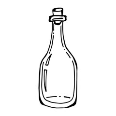 Glass bottles. Vector illustration in doodle style. Kitchen objects black and white sketch isolated on white. Elements for various designs.