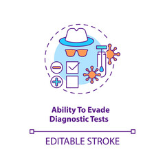 Ability to evade diagnostic tests concept icon. Virus not appearing on any medical tests. Disease treatment idea thin line illustration. Vector isolated outline RGB color drawing. Editable stroke