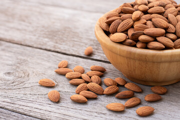 almonds in a wooden bowl