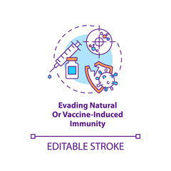 Evading natural or vaccine induced immunity concept icon. Fighting world pandemic problem. Covid virus idea thin line illustration. Vector isolated outline RGB color drawing. Editable stroke