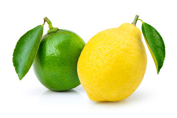 lemon and lime isolated on white.