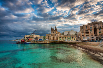 St. Julian's town on Malta at cloudy dawn