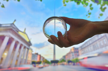 A Glass Lens ball and landmark Spire in Dublin, Ireland