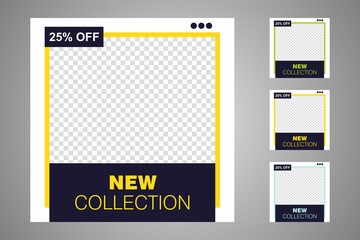 New set of editable minimal banner templates. Suitable for social media posts and web or internet ads. Vector illustration with photo college.