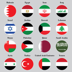 The circular Middle East Asian flag tells the name of each country on a blue background.