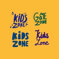 A set of inscriptions Game zone icons. Vector illustration of dark letters. Collection of logos for the banner of the Playground and the playground. Vector illustration