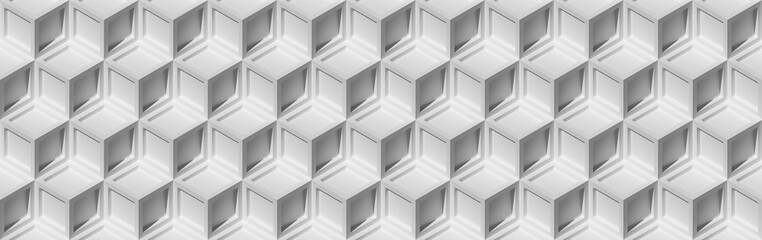 Seamless White Pattern. Abstract Cube Panoramic Background. Template For Design. 3D pattern. Geometric ornament. 3D render. Tiles.