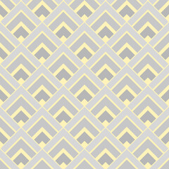 Art deco style, gray diamond shape yellow background. Seamless geometric pattern. Color trend of 2021. Textured design for fabric, tile, poster, textile, backdrop, flyer, wall. Vector illustration.