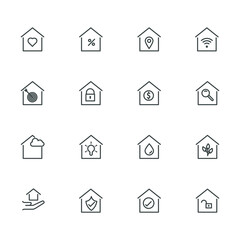 Set of smart home icon. Simple outline residence property. Real estate vector symbol 320x320 pixels.