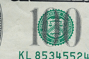 Closeup Dollar Bills, 100 Dollar Banknotes and Bills. Background Money. USA Federal Reserve Bill. One Hundred Dollars