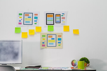 Web designers are working together to develop responsive website gear with UI UX Front End Designer Previewing Website Development UI UX front end designer, work from home.