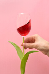 Conceptual Red Wine In Glass Like Beautiful Tulip