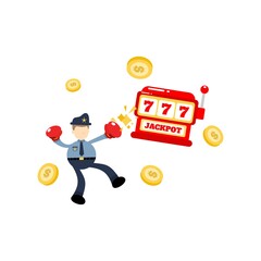 police officer punch casino slot game cartoon doodle flat design style vector illustration
