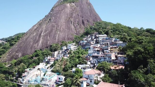 Rio de Janeiro Vidigal Favela Slum Aerial View. Beautiful day!