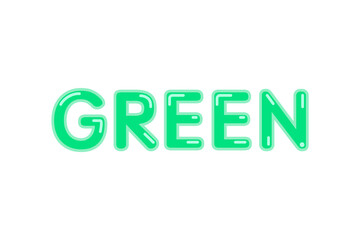 Green word with glossy shiny varnish effect and flares vector title isolated on white background for design 