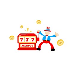 uncle sam america and casino slot game cartoon doodle flat design style vector illustration
