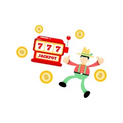farmer man agriculture and casino slot game cartoon doodle flat design style vector illustration