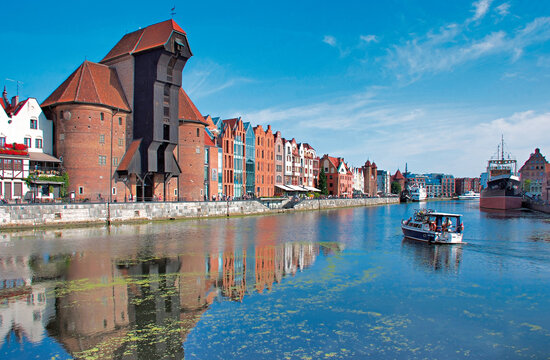 The medieval port crane, called Zuraw, over the river Motława in Gdansk, Poland