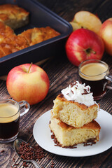 Freshly cooked apple pie with whipped creme
